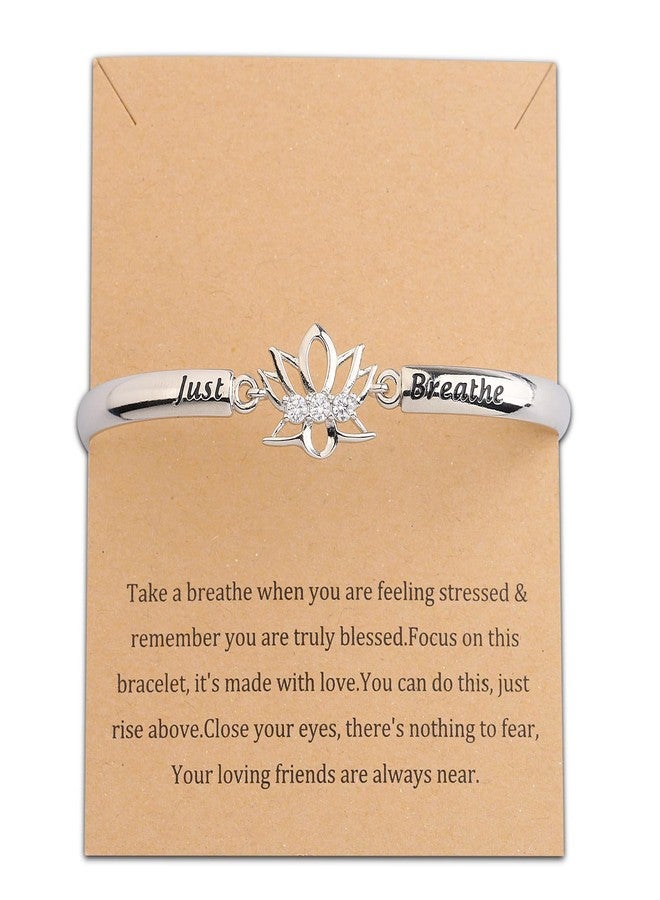 WUSUANED Spiritual Lotus Flower Bracelet With Message Card Just Breathe Jewelry Yoga Healing Inspirational Gift For Women (Just breathe bracelet with card) - Image 1