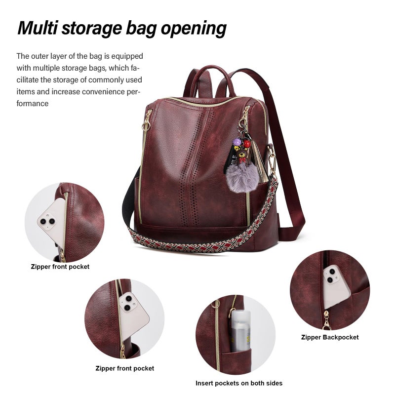 Makes Backpack Purse for Women PU Leather Travel Satchel Handbag Convertible Design Bag with Purse - Image 3
