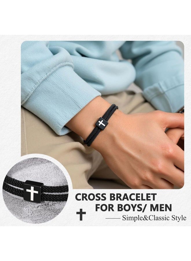 UNGENT THEM Cross Braided Rope Bracelet for Men Boys, Christmas Valentines Graduation Easter Christian Baptism Gifts Couples Son Daughter Brother Teens Girls, 13 inch, Nylon, no gemstone - Image 2