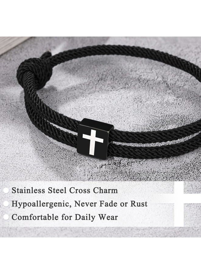 UNGENT THEM Cross Braided Rope Bracelet for Men Boys, Christmas Valentines Graduation Easter Christian Baptism Gifts Couples Son Daughter Brother Teens Girls, 13 inch, Nylon, no gemstone - Image 3