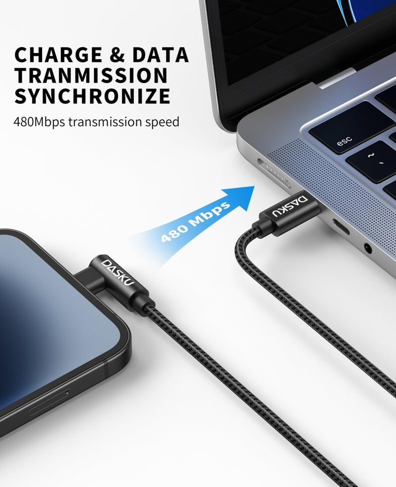 Dasku USB C to Lightning Cable for iPhone 2Pack 6FT Right Angle 90 Degree Charging Cable Long Nylon Braided USB C iPhone Charger Compatible with iPhone 14/13/Pro/ 12/Max/11/XS/XR/8/Plus - Image 4