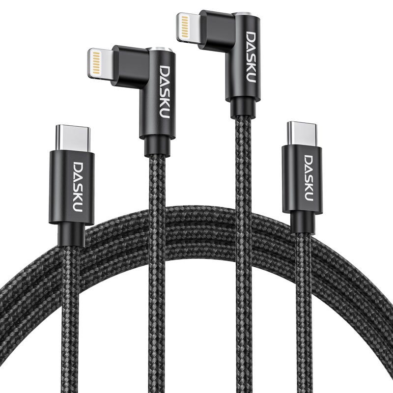 Dasku USB C to Lightning Cable for iPhone 2Pack 6FT Right Angle 90 Degree Charging Cable Long Nylon Braided USB C iPhone Charger Compatible with iPhone 14/13/Pro/ 12/Max/11/XS/XR/8/Plus - Image 1