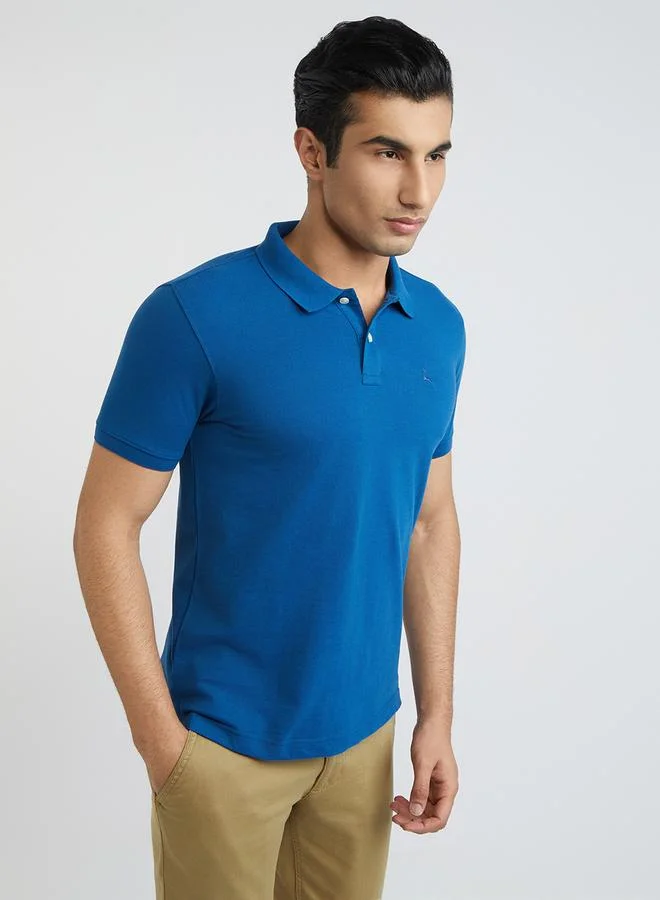 Parx Men Blue Regular Fit Solid Polo T-Shirt