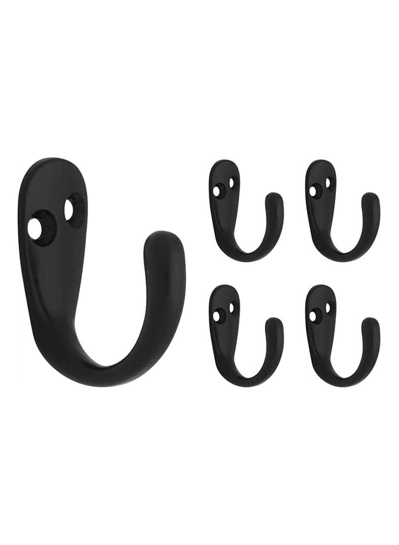 Loquat 5Pcs Wall Mounted Coat Hooks Set Single Prong Double Hole Robe Hooks for Bathroom and Home Black Finish - Image 1