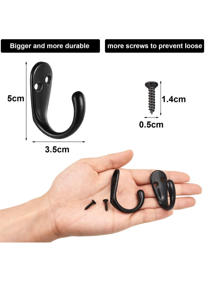 Loquat 5Pcs Wall Mounted Coat Hooks Set Single Prong Double Hole Robe Hooks for Bathroom and Home Black Finish - Image 2