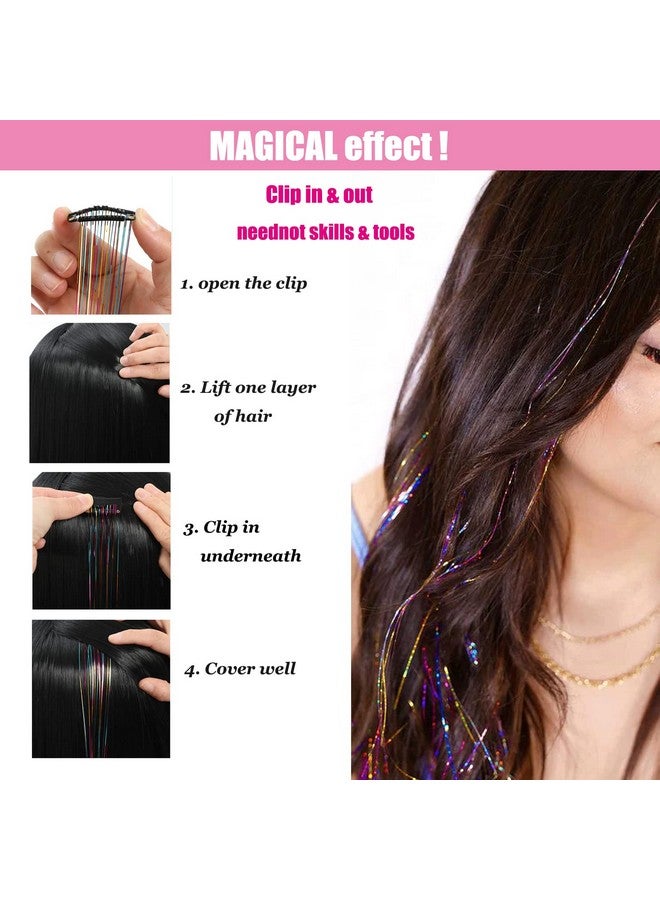 YOOONXI YOOONXI 12Pcs Hair Tinsel Clip in 19.6Inch Glitter Tinsel Hair Extensions Clip in Hair Tinsel Kit Heat Resistant Shiny Sparkle Fairy Hair Accessories for Women Girls Kids (Mixed color) - Image 2