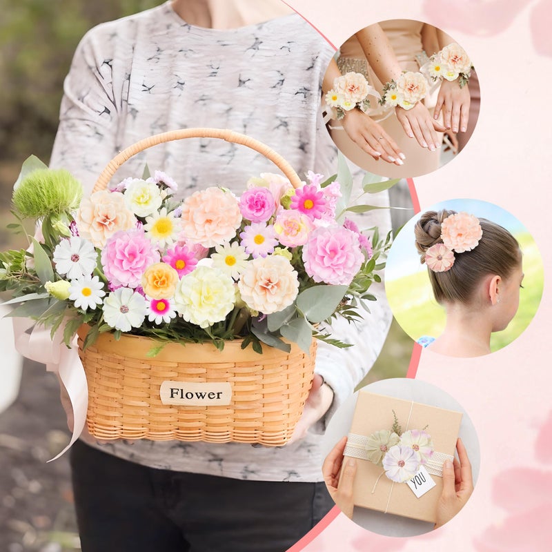 ATTGREAT 210 Pcs Mini Silk Flower Heads Small Fake Rose Daisy Faux Flowers Bulk for Crafts Artificial Loose Fabric Flowers Heads Sunflower Bulk for Wedding Hair Cap Dresses Decorations (Light Colors Mixed) - Image 3