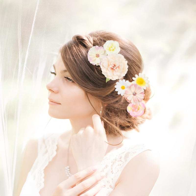 ATTGREAT 210 Pcs Mini Silk Flower Heads Small Fake Rose Daisy Faux Flowers Bulk for Crafts Artificial Loose Fabric Flowers Heads Sunflower Bulk for Wedding Hair Cap Dresses Decorations (Light Colors Mixed) - Image 5
