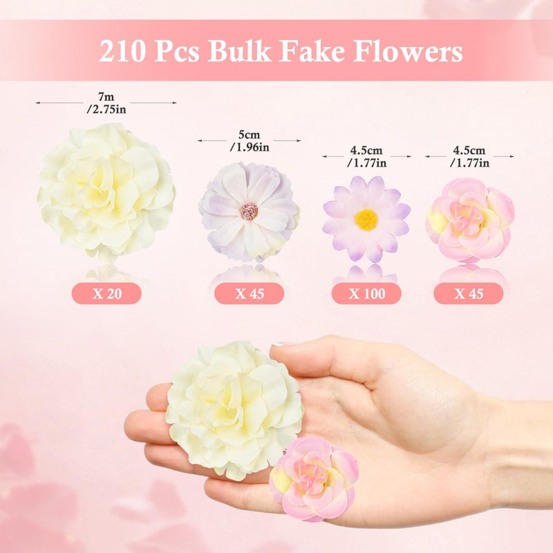 ATTGREAT 210 Pcs Mini Silk Flower Heads Small Fake Rose Daisy Faux Flowers Bulk for Crafts Artificial Loose Fabric Flowers Heads Sunflower Bulk for Wedding Hair Cap Dresses Decorations (Light Colors Mixed) - Image 2