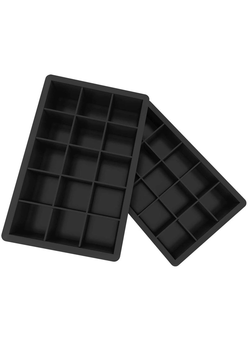 Zollyss Zollyss 2 Pcs Silicone Ice Cube Trays Molds, 15 Cavities Ice Tray for Whiskey and Cocktail (Black - 15 Cavity)  - Image 1