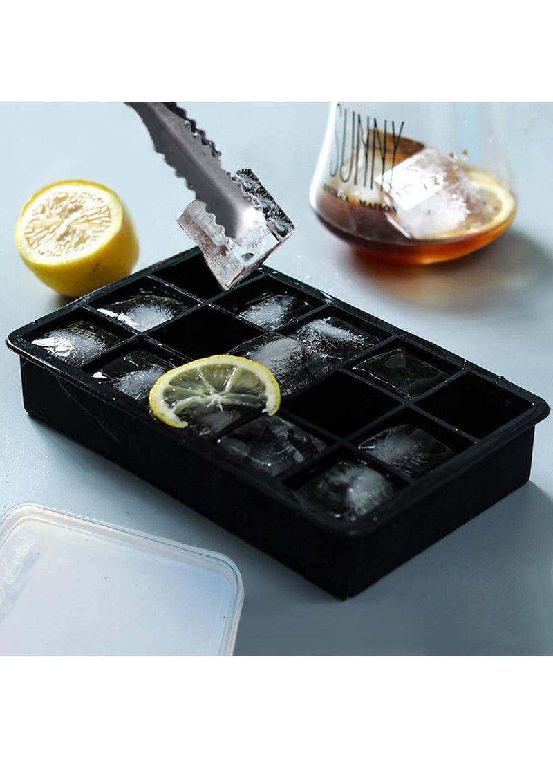 Zollyss Zollyss 2 Pcs Silicone Ice Cube Trays Molds, 15 Cavities Ice Tray for Whiskey and Cocktail (Black - 15 Cavity)  - Image 5