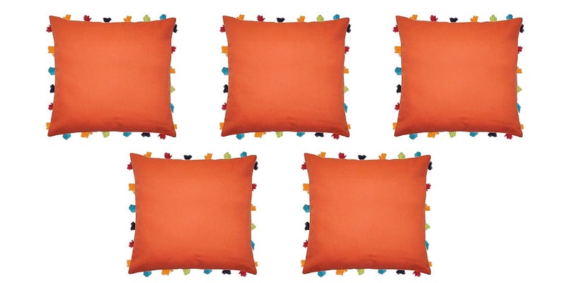 Lushomes Cushion Cover 18x18, Boho Cushion Covers, Sofa Pillow Cover, Cushion Covers with Tassels, Cushion Cover with pom pom (18x18 Inches, Set of 5,Red) - Image 1