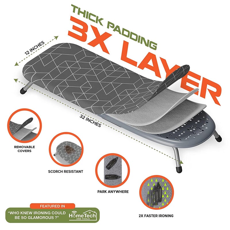 XABITAT Table Top Ironing Board with Wall Mount, D-Crease, Portable Space Saving Mini Laundry Room Iron Board, Foldable Small Ironing Board with Iron Holder, Green - Image 3