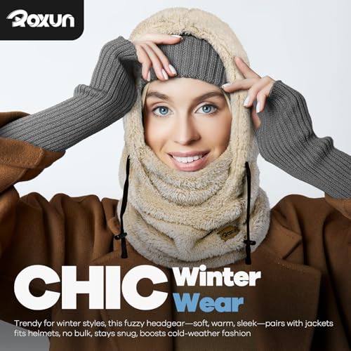 ROXUN Ski Mask Fleece Balaclava, Windproof Face Mask Winter Warm Neck Cover Hat Hood for Men Women Pastel Lemon - Image 2