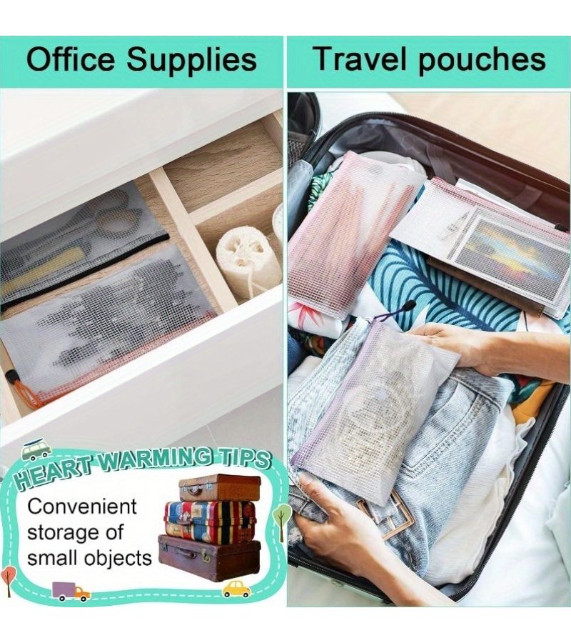 10 Pcs Clear Plastic Organizer Bags Random Color For Travel Pencil Cases Makeup Pouches - Image 2