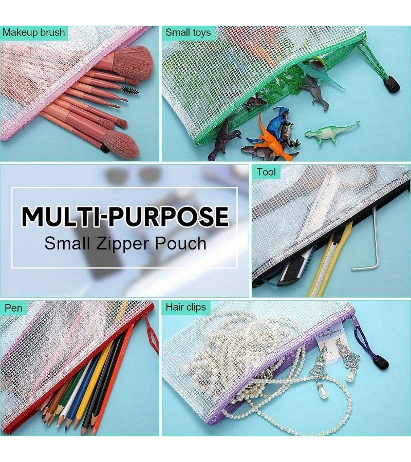 10 Pcs Clear Plastic Organizer Bags Random Color For Travel Pencil Cases Makeup Pouches - Image 3