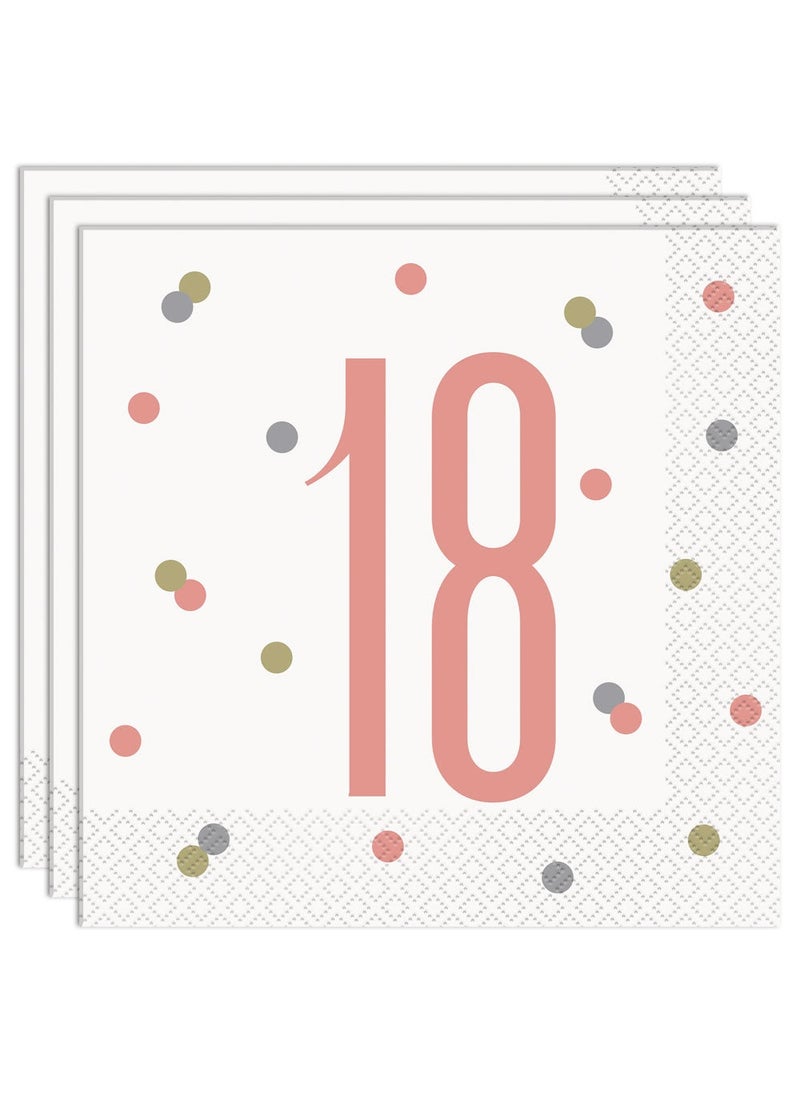 Unique 18 Years Birthday Napkins White Pink Milestone Celebration 33cm 16-Pack