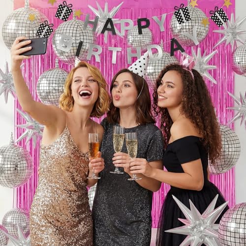 Seenelling 24 Pcs Disco Cowgirl Party Decoration 2026 Sets 22 4D Disco Ball Balloon Stars Balloons Metallic Tinsel Foil Fringe Curtains for Bachelorette Birthday Western PartyHot Pink - Image 5
