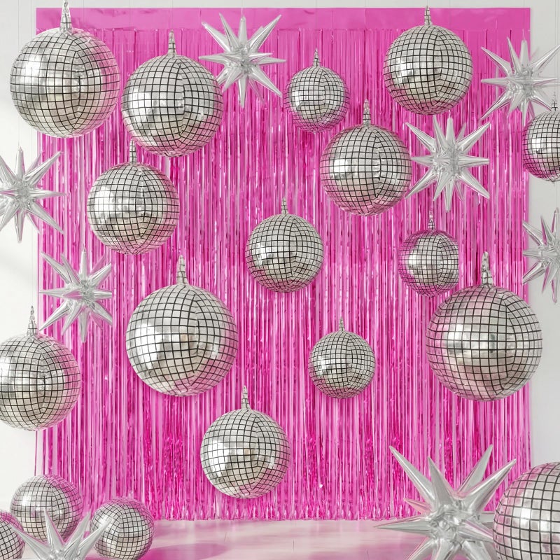 Seenelling 24 Pcs Disco Cowgirl Party Decoration 2026 Sets 22 4D Disco Ball Balloon Stars Balloons Metallic Tinsel Foil Fringe Curtains for Bachelorette Birthday Western PartyHot Pink - Image 3