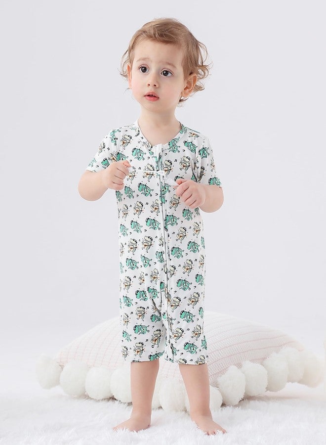 JunNeng Baby Boys 2Pack Viscose from Bamboo Romper Short Sleeve 2 Way Zipper Sleeper Summer Jumpsuit Sleep and Play Alligator+darkgreen 6-12 Months - Image 2