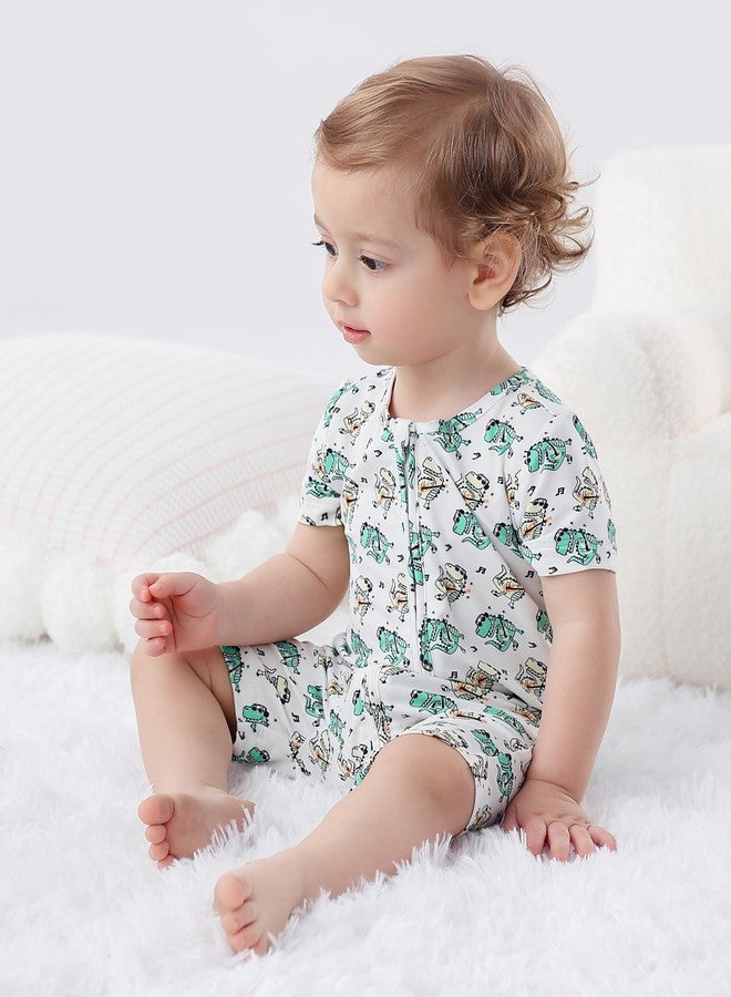 JunNeng Baby Boys 2Pack Viscose from Bamboo Romper Short Sleeve 2 Way Zipper Sleeper Summer Jumpsuit Sleep and Play Alligator+darkgreen 6-12 Months - Image 4