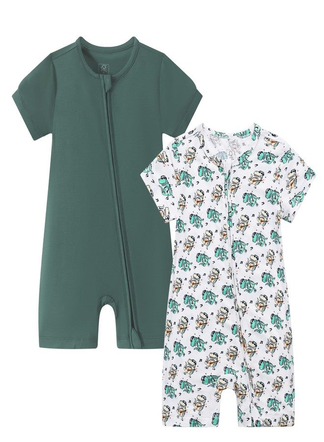 JunNeng Baby Boys 2Pack Viscose from Bamboo Romper Short Sleeve 2 Way Zipper Sleeper Summer Jumpsuit Sleep and Play Alligator+darkgreen 6-12 Months - Image 1