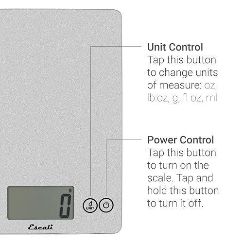 Escali Arti Glass Food Scale Digital Countertop Kitchen, Baking and Cooking Scale with Nutrition and Calorie Counter, 15-Pound Capacity, 9" x 6.5" x .75", Shiny Silver - Image 3