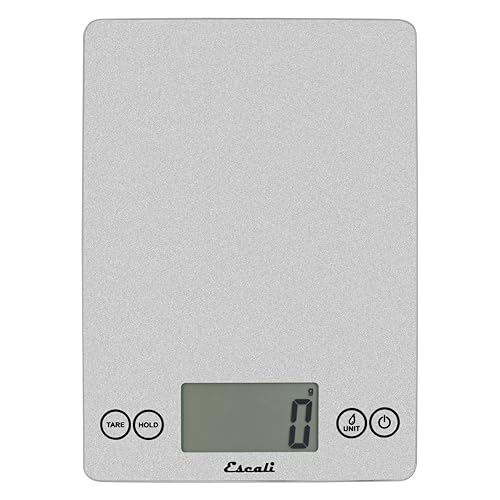 Escali Arti Glass Food Scale Digital Countertop Kitchen, Baking and Cooking Scale with Nutrition and Calorie Counter, 15-Pound Capacity, 9" x 6.5" x .75", Shiny Silver - Image 1