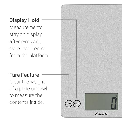 Escali Arti Glass Food Scale Digital Countertop Kitchen, Baking and Cooking Scale with Nutrition and Calorie Counter, 15-Pound Capacity, 9" x 6.5" x .75", Shiny Silver - Image 2