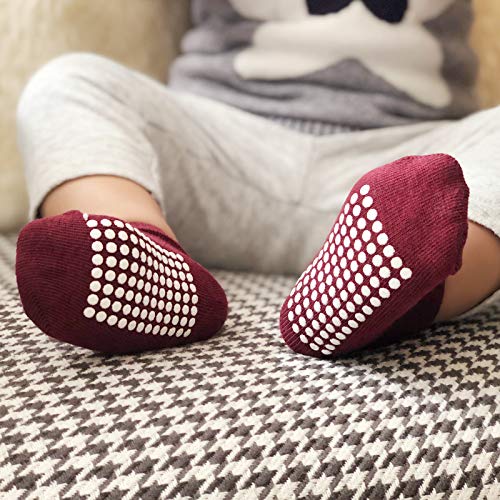 JAKIDAR 12 Pair Baby Toddler Socks Non-Slip Grip Cotton Ankle Socks for Boys Girls Non Skid Soles for Infants Kids, Angola Red, 6-12 Months - Image 4