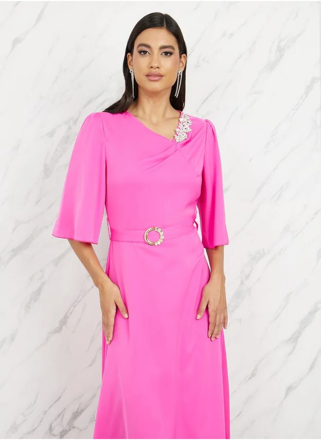 ستايلي Embellished Metal Belted A-Line Maxi Dress