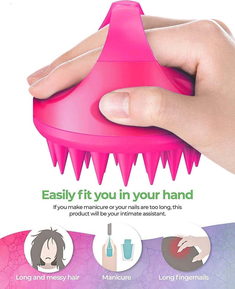 MOBDESK Hair Scalp Manual Massager Shampoo Brush with Soft Silicone Bristles for Anti Dandruff Care - Eco-friendly Silicon Bristles, Scrubber, Exfoliator | Dandruff Removal, Prevents loss(pink) - Image 3