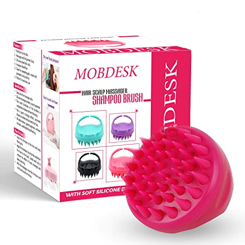 MOBDESK Hair Scalp Manual Massager Shampoo Brush with Soft Silicone Bristles for Anti Dandruff Care - Eco-friendly Silicon Bristles, Scrubber, Exfoliator | Dandruff Removal, Prevents loss(pink) - Image 1