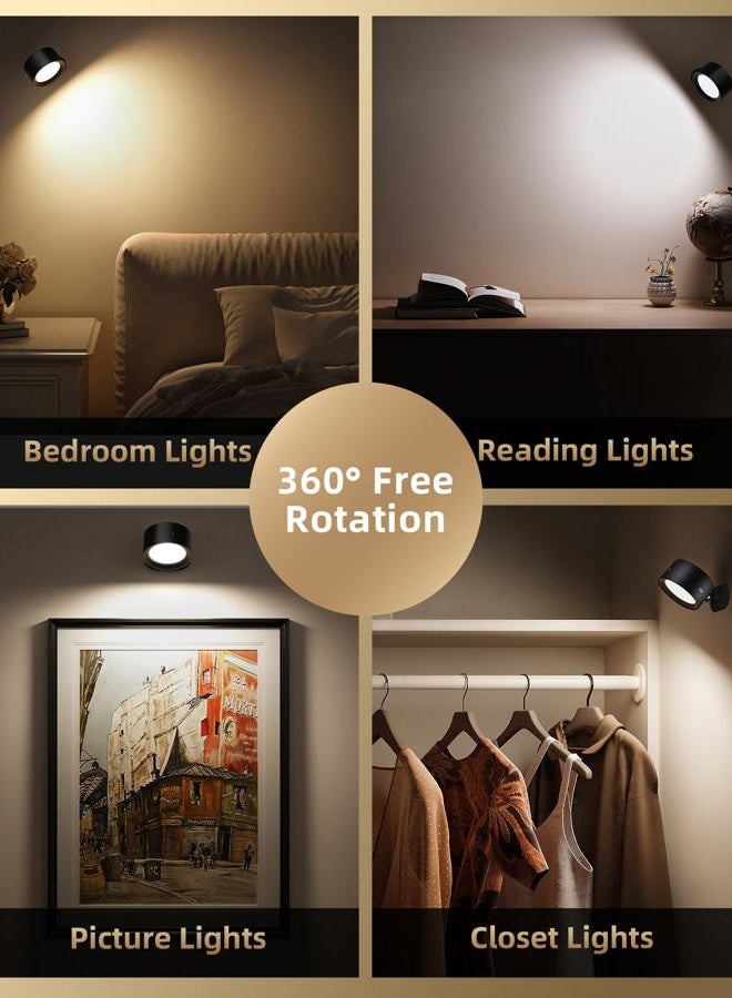 AMETHEUS LED Wall Mounted Lights, Rechargeable Wall Sconces with Remote & Touch Control, 3 Color Temperatures 360° Rotation Dimmable Cordless Wall Light for Bedroom Study Reading Bedside (Black, 3 Pack) - Image 4