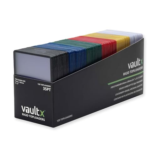 Vault X Toploaders 35pt Multicolour Trading Cards Premium Extra Thick 3 x 4 Seamless Rigid Card Holders Hard Sleeves Clear Protection for Collectible Card Games Sports TCG 120 Pack - Image 1