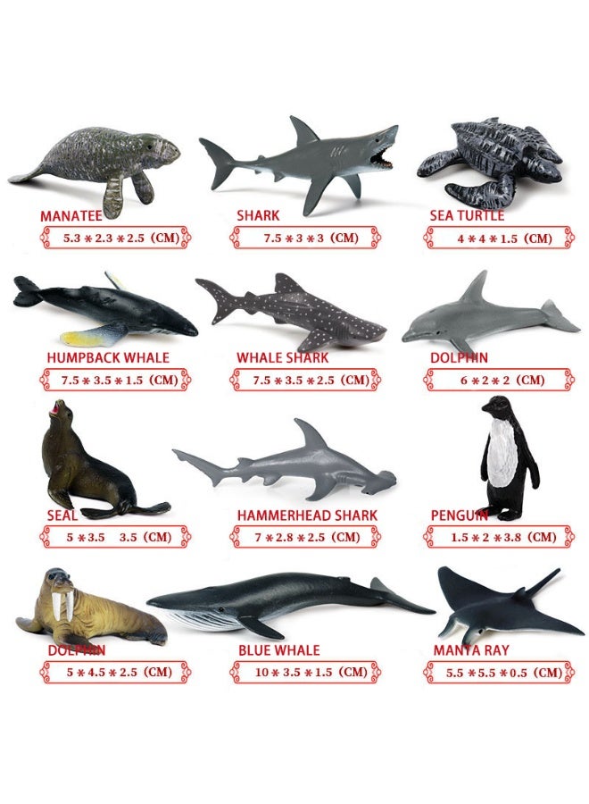 Halamodo 12 Pcs Mini Marine Animal Model Toy Set - Realistic Sea Creatures Collection Including Manatee, Shark, Turtle, Dolphin, Penguin, Seal, Walrus etc, Kids Imagination Development，Durable Plastic Ocean Education Toys, Ocean Theme Party Gift， Birthday Gift For Boys And Girls - Image 1