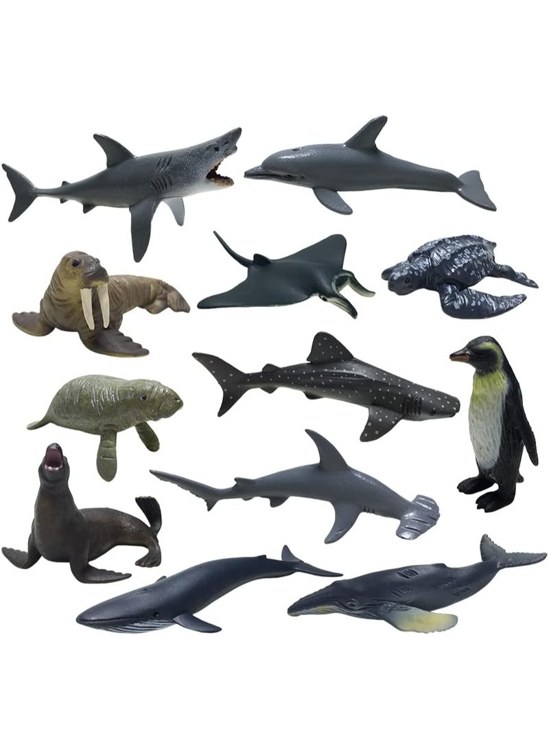 Halamodo 12 Pcs Mini Marine Animal Model Toy Set - Realistic Sea Creatures Collection Including Manatee, Shark, Turtle, Dolphin, Penguin, Seal, Walrus etc, Kids Imagination Development，Durable Plastic Ocean Education Toys, Ocean Theme Party Gift， Birthday Gift For Boys And Girls - Image 2