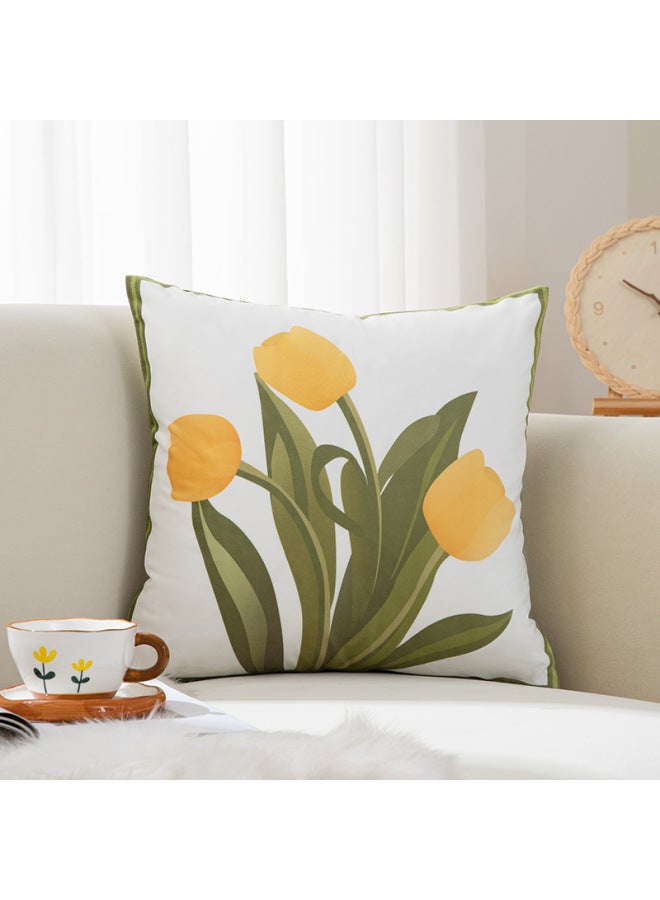 Dutch Velvet Pillow Simple Flower Fresh Printed Living Room Pillow Office Cushion Backrest Sofa Pillowcase