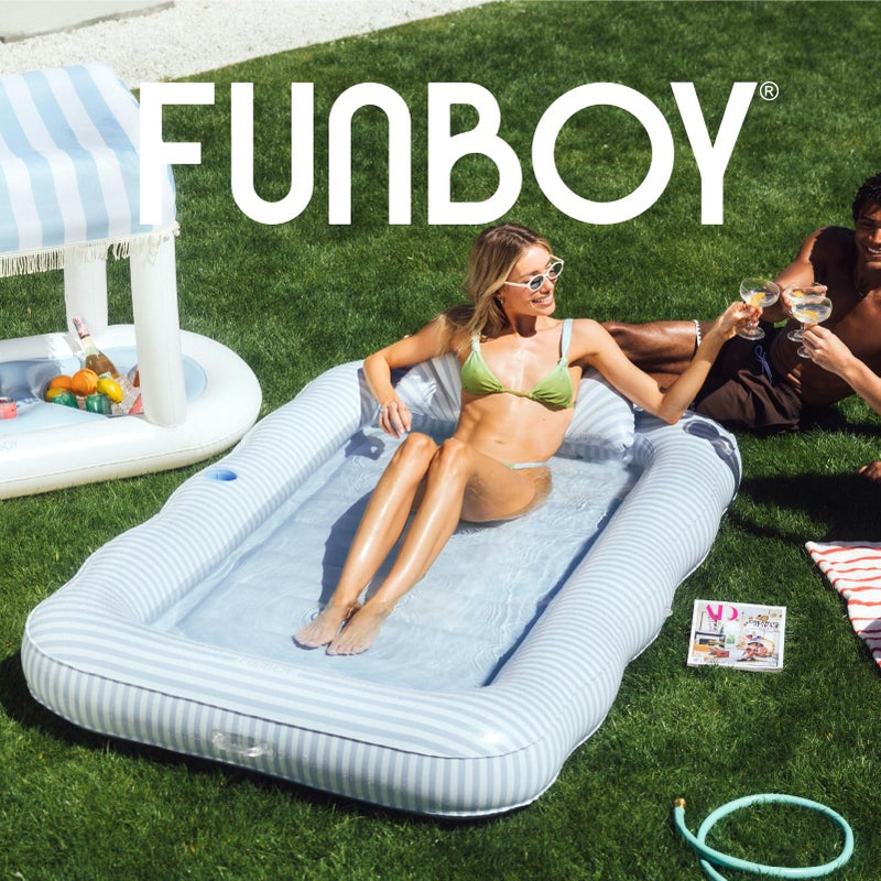 FUNBOY Tanning Pool Lounger Float Blue Stripe, XL 72'' x 48'' Pool Float with Custom Pillow and Large Cup Holder, Perfect for Pool or Backyard. - Image 5