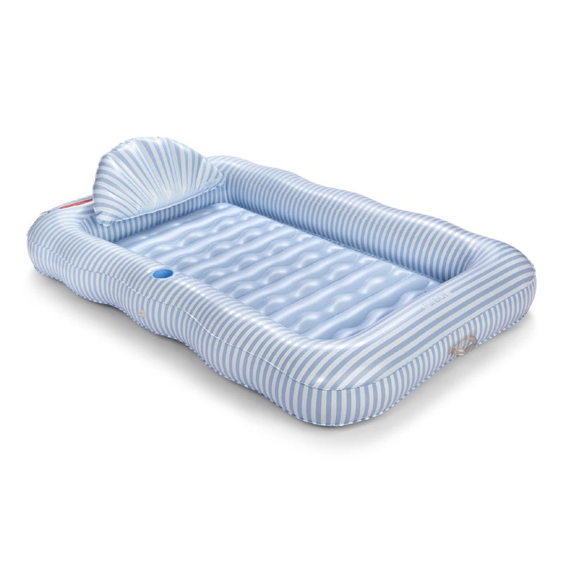 FUNBOY Tanning Pool Lounger Float Blue Stripe, XL 72'' x 48'' Pool Float with Custom Pillow and Large Cup Holder, Perfect for Pool or Backyard. - Image 1
