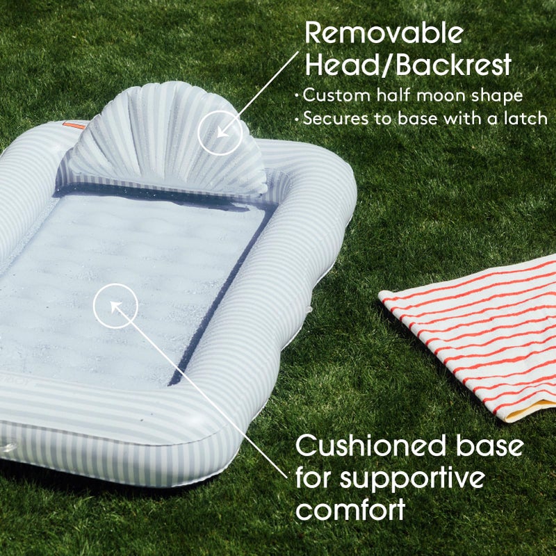 FUNBOY Tanning Pool Lounger Float Blue Stripe, XL 72'' x 48'' Pool Float with Custom Pillow and Large Cup Holder, Perfect for Pool or Backyard. - Image 3