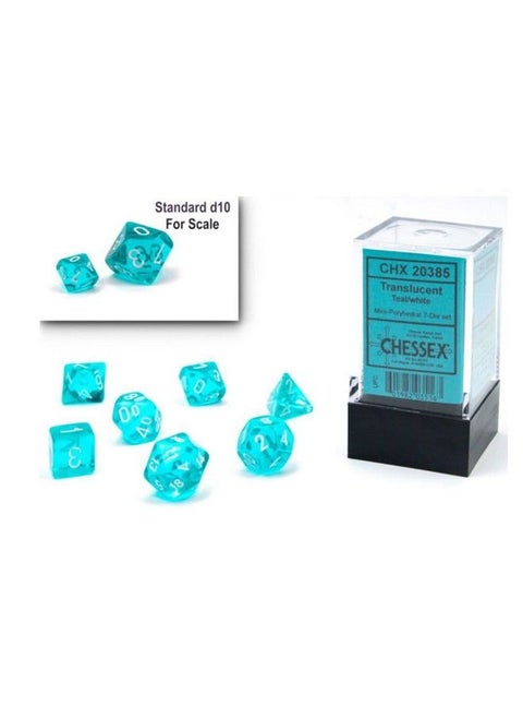 Dice Set 10Mm Translucent Teal/White Plastic Polyhedral Dice Set Dungeons And Dragons D&D Dnd Ttrpg Dice Includes 7 Dice D4 D6 D8 D10 D12 D20 D%