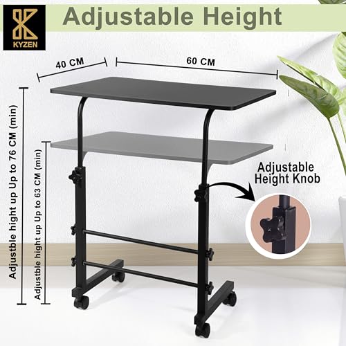KYZEN Height Adjustable Multipurpose Table on Wheels for Study, Laptop, Office Work, Classroom and Computer Use, Mobile Workstation Desk with Smooth Rolling Casters Size: 39Lx59Wx76H CM - Image 2