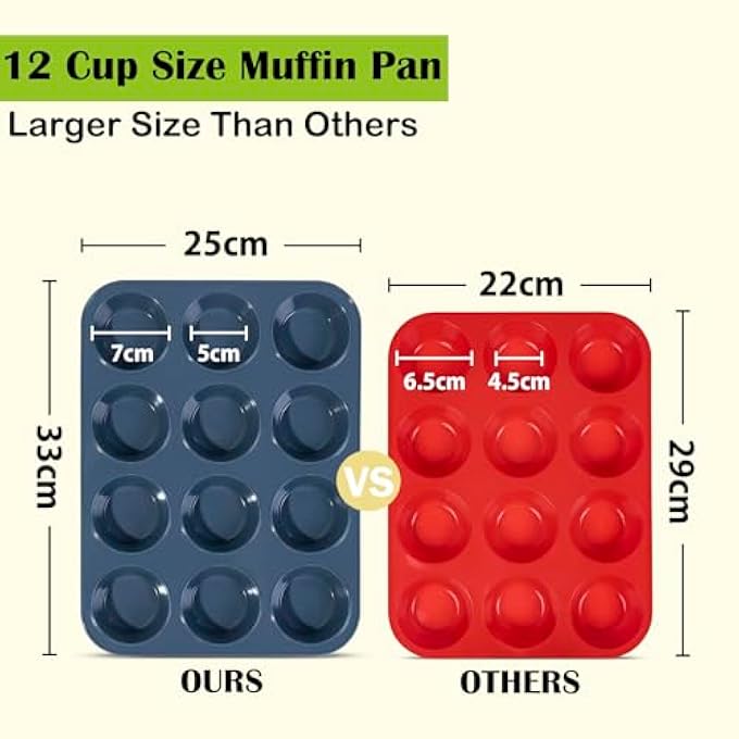 قالب مافن سيليكون كبير ل 12 كوب مافن صينية خبز غير لاصقة صينية خبز للكب كيك براونيز كيك بودنغ 33 × 25 × 3 سم رمادي - Image 5
