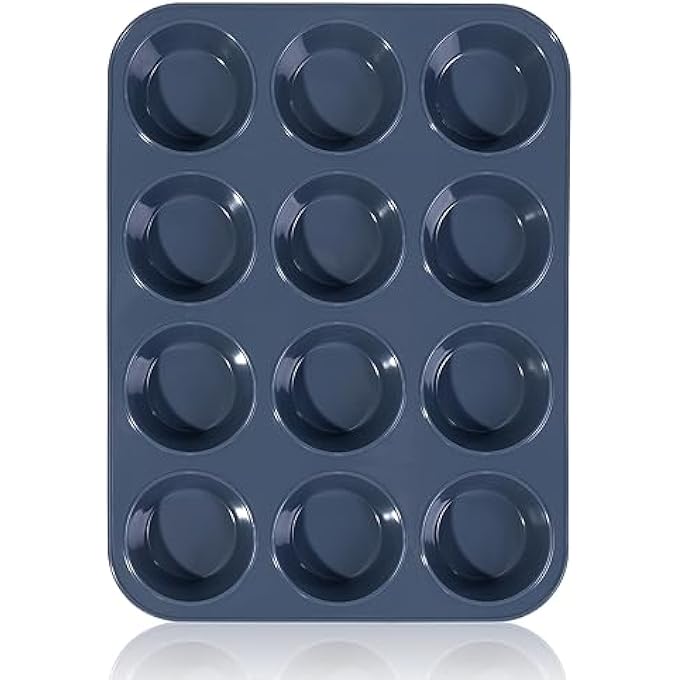 قالب مافن سيليكون كبير ل 12 كوب مافن صينية خبز غير لاصقة صينية خبز للكب كيك براونيز كيك بودنغ 33 × 25 × 3 سم رمادي - Image 1