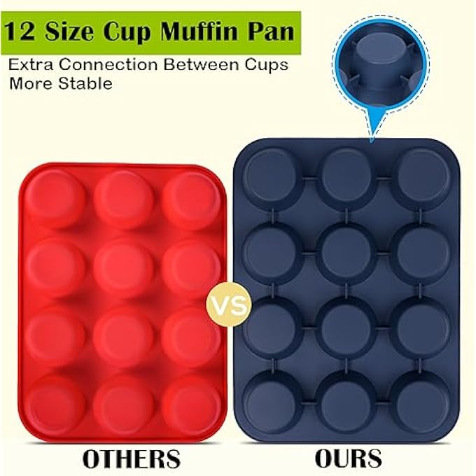 قالب مافن سيليكون كبير ل 12 كوب مافن صينية خبز غير لاصقة صينية خبز للكب كيك براونيز كيك بودنغ 33 × 25 × 3 سم رمادي - Image 4