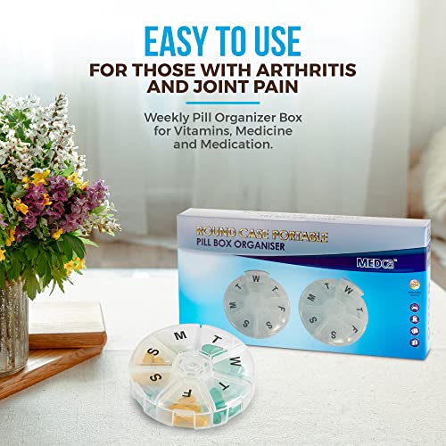 MEDca Weekly Pill Organizer Pack of 2 7 Day Pills Container Round Medicine Organizer Box Daily Week Pill Reminder Case Travel Friendly BPAFree Vitamin Supplement Fish Oil Medication Planner - Image 5