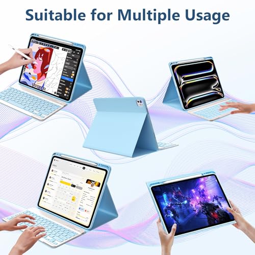 FUWANG Keyboard Case for iPad Pro 13 inch (M5/M4) 2025/2024, Magnetic Detachable Colorful Keys for iPad Pro 13 inch Case with Keyboard, Folio Case for iPad pro 13'' M5/M4 with Pencil Holder - Blue - Image 5