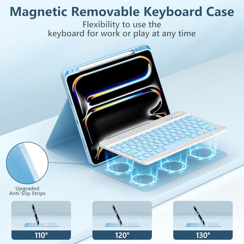 FUWANG Keyboard Case for iPad Pro 13 inch (M5/M4) 2025/2024, Magnetic Detachable Colorful Keys for iPad Pro 13 inch Case with Keyboard, Folio Case for iPad pro 13'' M5/M4 with Pencil Holder - Blue - Image 4