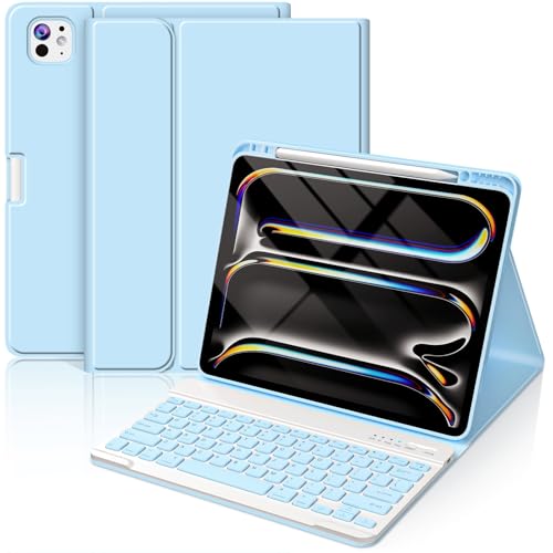 FUWANG Keyboard Case for iPad Pro 13 inch (M5/M4) 2025/2024, Magnetic Detachable Colorful Keys for iPad Pro 13 inch Case with Keyboard, Folio Case for iPad pro 13'' M5/M4 with Pencil Holder - Blue - Image 1